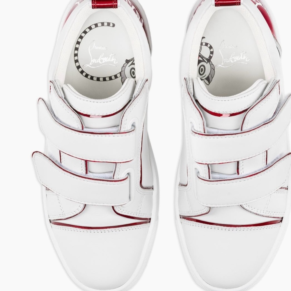 Christian Louboutin White and Red Velcro Sneakers